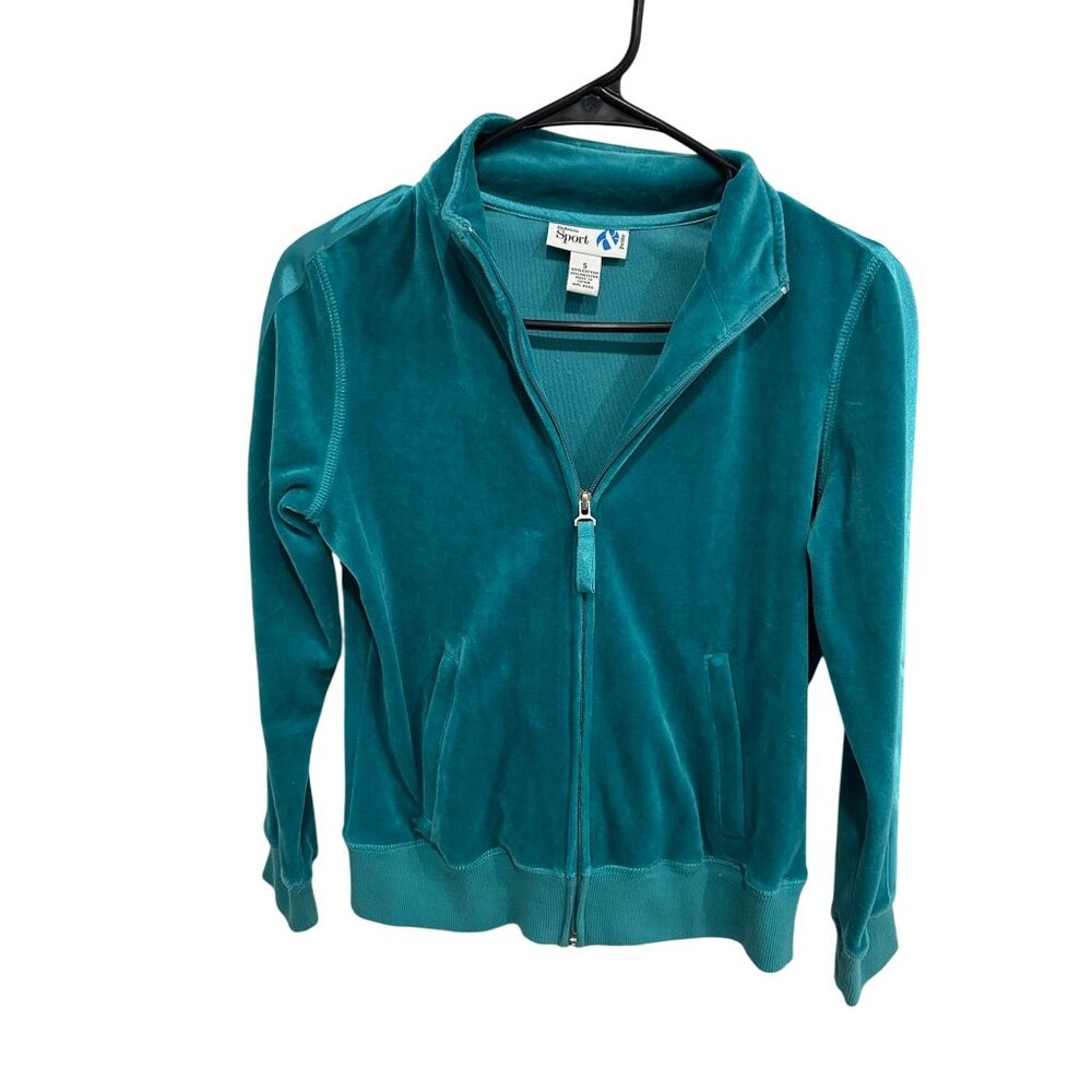 Style & Co. Sport Full Zip Long Sleeve Velour Jacket Teal Sz Small Athleisure